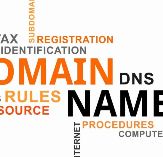 Autorytet domeny – grafika z hasłami Domain, Name, DNS i Registration