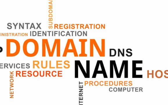 Autorytet domeny – grafika z hasłami Domain, Name, DNS i Registration