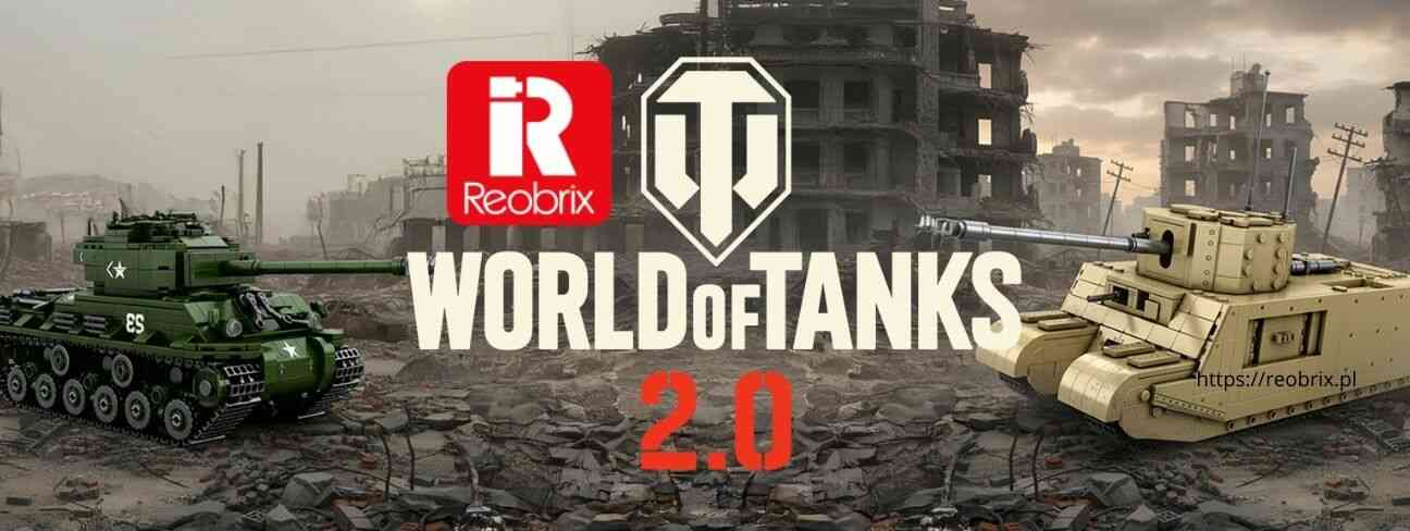 Grafika Reobrix „World of Tanks 2.0” – dwa czołgi z klocków na tle ruin miasta
